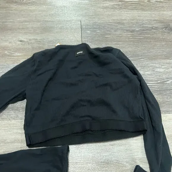 Skims Black Ribbed Cotton Henley Size XS - Picture 3 of 3